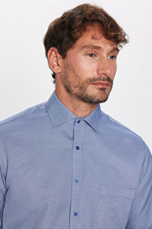 Erkek Regular Fit Klasik Kesim Tek Cepli Kravatlık Armürlü Gömlek