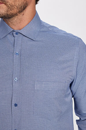 Erkek Regular Fit Klasik Kesim Tek Cepli Kravatlık Armürlü Gömlek