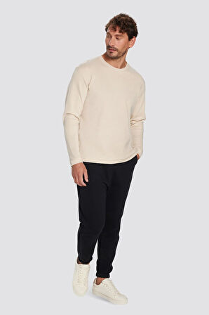 Unisex Relax Fit Rahat Kesim Şardonlu 3 Cepli Lastikli Jogger Paça Siyah Eşofman Altı