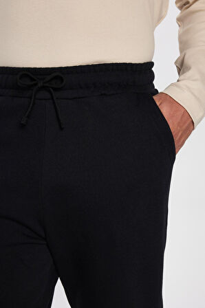 Unisex Relax Fit Rahat Kesim Şardonlu 3 Cepli Lastikli Jogger Paça Siyah Eşofman Altı