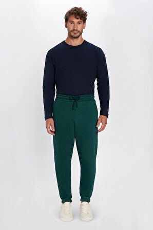 Unisex Relax Fit Rahat Kesim Şardonlu 3 Cepli Lastikli Jogger Paça Yeşil Eşofman Altı