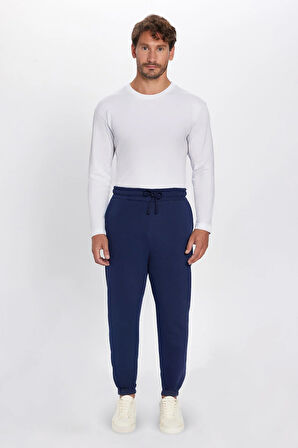 Unisex Relax Fit Rahat Kesim Şardonlu 3 Cepli Lastikli Jogger Paça Lacivert Eşofman Altı