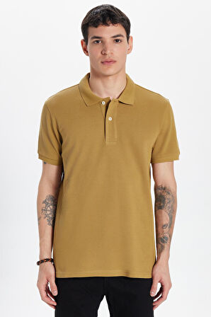 Erkek Slim Fit Dar Kesim %100 Pamuk Vizon Polo Yaka Tişört