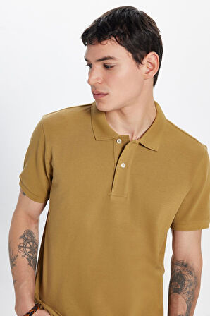 Erkek Slim Fit Dar Kesim %100 Pamuk Vizon Polo Yaka Tişört