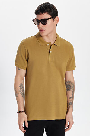 Erkek Slim Fit Dar Kesim %100 Pamuk Vizon Polo Yaka Tişört