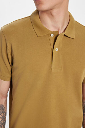 Erkek Slim Fit Dar Kesim %100 Pamuk Vizon Polo Yaka Tişört