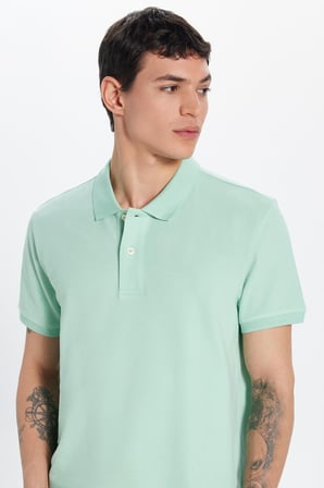 Erkek Slim Fit Dar Kesim %100 Pamuk Yeşil Polo Yaka Tişört