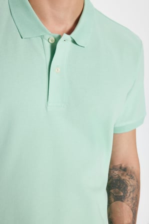 Erkek Slim Fit Dar Kesim %100 Pamuk Yeşil Polo Yaka Tişört