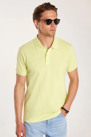 Erkek Slim Fit Dar Kesim %100 Pamuk Yeşil Polo Yaka Tişört