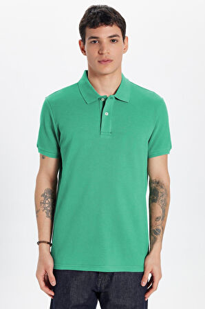 Erkek Slim Fit Dar Kesim %100 Pamuk Yeşil Polo Yaka Tişört