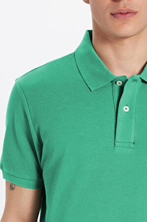 Erkek Slim Fit Dar Kesim %100 Pamuk Yeşil Polo Yaka Tişört
