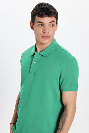 Erkek Slim Fit Dar Kesim %100 Pamuk Yeşil Polo Yaka Tişört