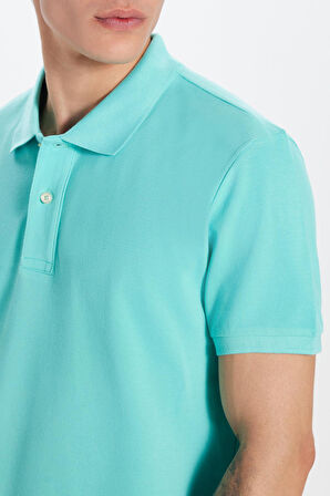 Erkek Slim Fit Dar Kesim %100 Pamuk Yeşil Polo Yaka Tişört