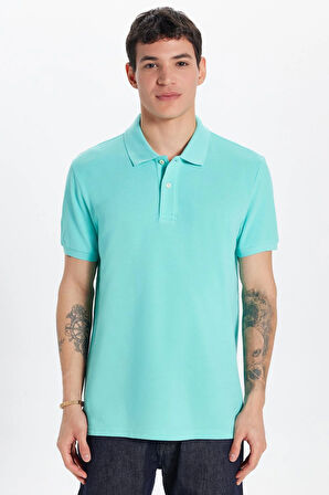 Erkek Slim Fit Dar Kesim %100 Pamuk Yeşil Polo Yaka Tişört