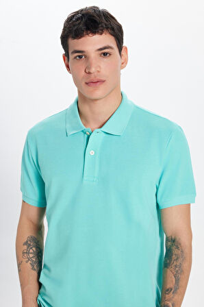Erkek Slim Fit Dar Kesim %100 Pamuk Yeşil Polo Yaka Tişört