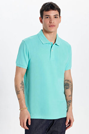 Erkek Slim Fit Dar Kesim %100 Pamuk Yeşil Polo Yaka Tişört