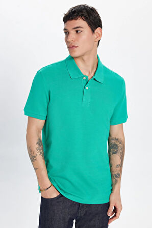 Erkek Slim Fit Dar Kesim %100 Pamuk Yeşil Polo Yaka Tişört
