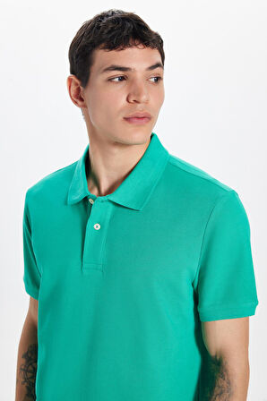 Erkek Slim Fit Dar Kesim %100 Pamuk Yeşil Polo Yaka Tişört