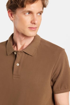 Erkek Slim Fit Dar Kesim %100 Pamuk Kahverengi Polo Yaka Tişört
