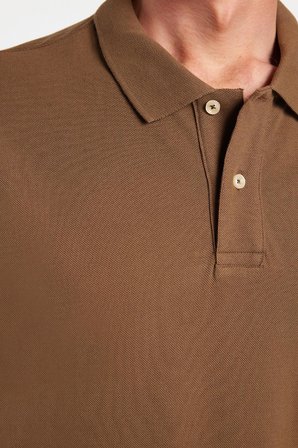 Erkek Slim Fit Dar Kesim %100 Pamuk Kahverengi Polo Yaka Tişört