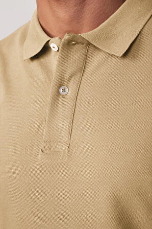 Erkek Slim Fit Dar Kesim %100 Pamuk Bej Polo Yaka Tişört