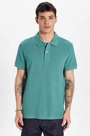 Erkek Slim Fit Dar Kesim %100 Pamuk Yeşil Polo Yaka Tişört