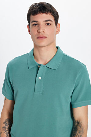 Erkek Slim Fit Dar Kesim %100 Pamuk Yeşil Polo Yaka Tişört