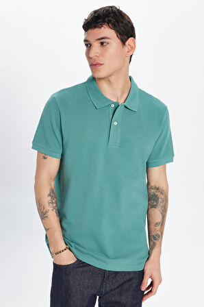 Erkek Slim Fit Dar Kesim %100 Pamuk Yeşil Polo Yaka Tişört