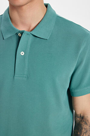 Erkek Slim Fit Dar Kesim %100 Pamuk Yeşil Polo Yaka Tişört