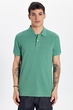 Erkek Slim Fit Dar Kesim %100 Pamuk Yeşil Polo Yaka Tişört