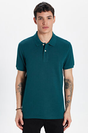 Erkek Slim Fit Dar Kesim %100 Pamuk Yeşil Polo Yaka Tişört