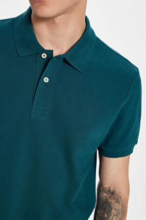 Erkek Slim Fit Dar Kesim %100 Pamuk Yeşil Polo Yaka Tişört
