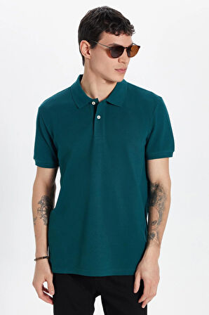 Erkek Slim Fit Dar Kesim %100 Pamuk Yeşil Polo Yaka Tişört
