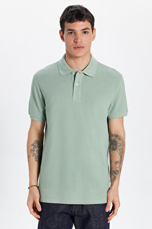 Erkek Slim Fit Dar Kesim %100 Pamuk Yeşil Polo Yaka Tişört