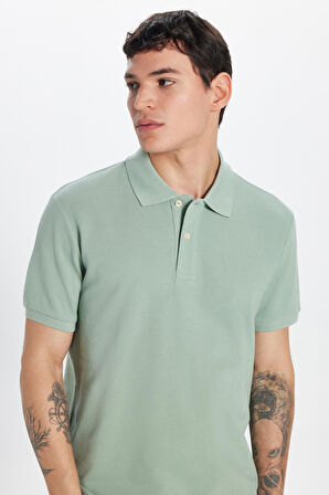 Erkek Slim Fit Dar Kesim %100 Pamuk Yeşil Polo Yaka Tişört