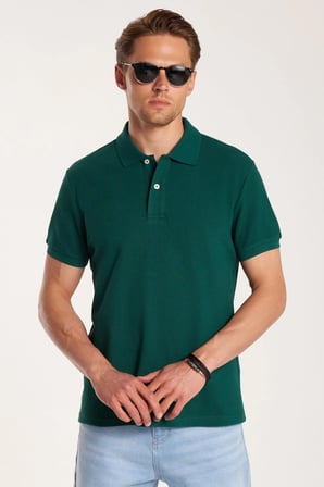 Erkek Slim Fit Dar Kesim %100 Pamuk Yeşil Polo Yaka Tişört