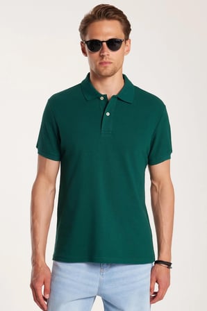 Erkek Slim Fit Dar Kesim %100 Pamuk Yeşil Polo Yaka Tişört