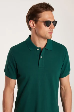 Erkek Slim Fit Dar Kesim %100 Pamuk Yeşil Polo Yaka Tişört