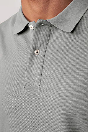 Erkek Slim Fit Dar Kesim %100 Pamuk Gri Polo Yaka Tişört