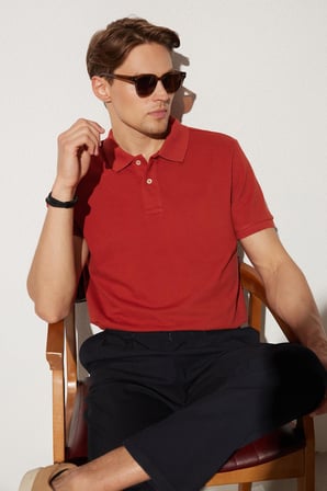 Erkek Slim Fit Dar Kesim %100 Pamuk Kiremit Polo Yaka Tişört
