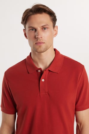 Erkek Slim Fit Dar Kesim %100 Pamuk Kiremit Polo Yaka Tişört