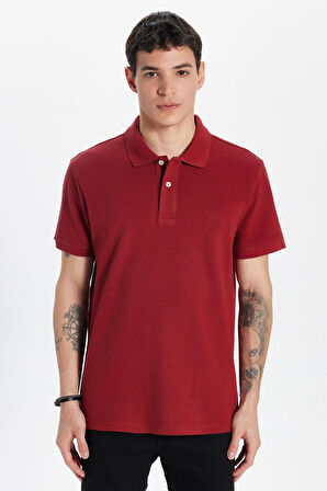 Erkek Slim Fit Dar Kesim %100 Pamuk Bordo Polo Yaka Tişört