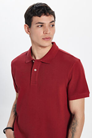 Erkek Slim Fit Dar Kesim %100 Pamuk Bordo Polo Yaka Tişört