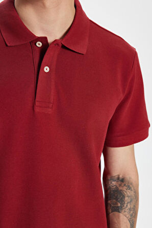 Erkek Slim Fit Dar Kesim %100 Pamuk Bordo Polo Yaka Tişört