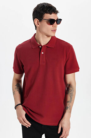 Erkek Slim Fit Dar Kesim %100 Pamuk Bordo Polo Yaka Tişört