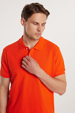 Erkek Slim Fit Dar Kesim %100 Pamuk Nar Polo Yaka Tişört