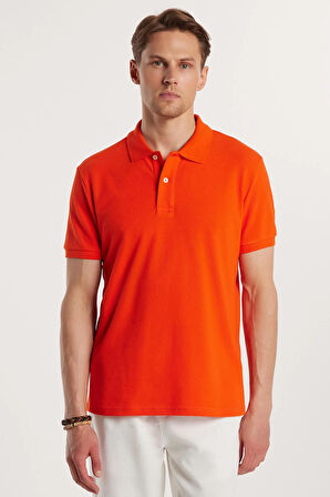 Erkek Slim Fit Dar Kesim %100 Pamuk Nar Polo Yaka Tişört