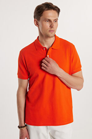Erkek Slim Fit Dar Kesim %100 Pamuk Nar Polo Yaka Tişört