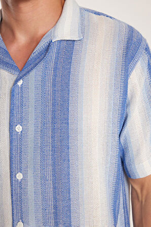 Relax Fit Oversize Dökümlü Rahat Kalıp Çizgili Keten Efekt Erkek Gömlek