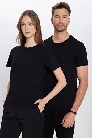 Unisex 5'li Paket Siyah Slim Fit Dar Kesim %100 Pamuk Bisiklet Yaka Tişört